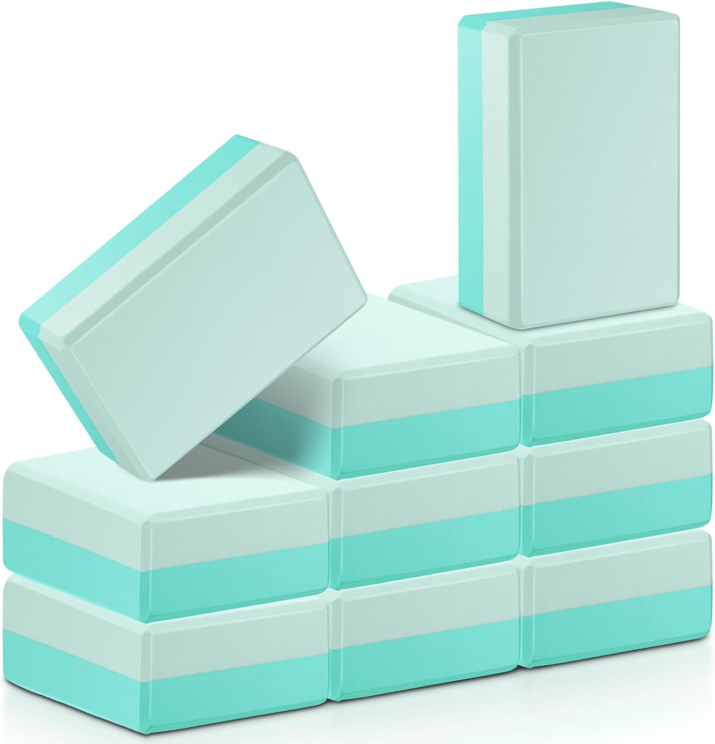 10 Pcs Yoga Blocks Bulk Eva Foam Exercise Yoga Brick Soft Non Slip Surface Foam Blocks High Density Yoga Accessories for Workout Stability Balance Deepen Stretches Pilates 9''x6''x3''(Green)