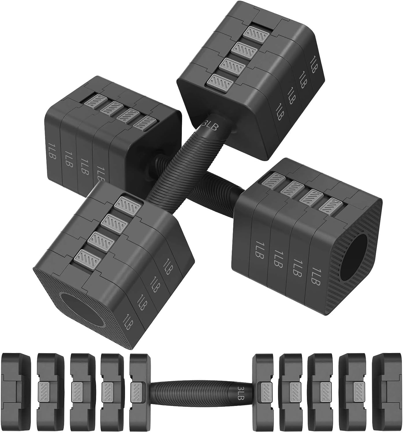 Adjustable Dumbbells Set of 2, 5-in-1 Adjustable Weight Dumbbells for Women/Men, 3lb/5lb/7lb/9lb/11lb Dumbbell Weights Set for Home Gym Workout