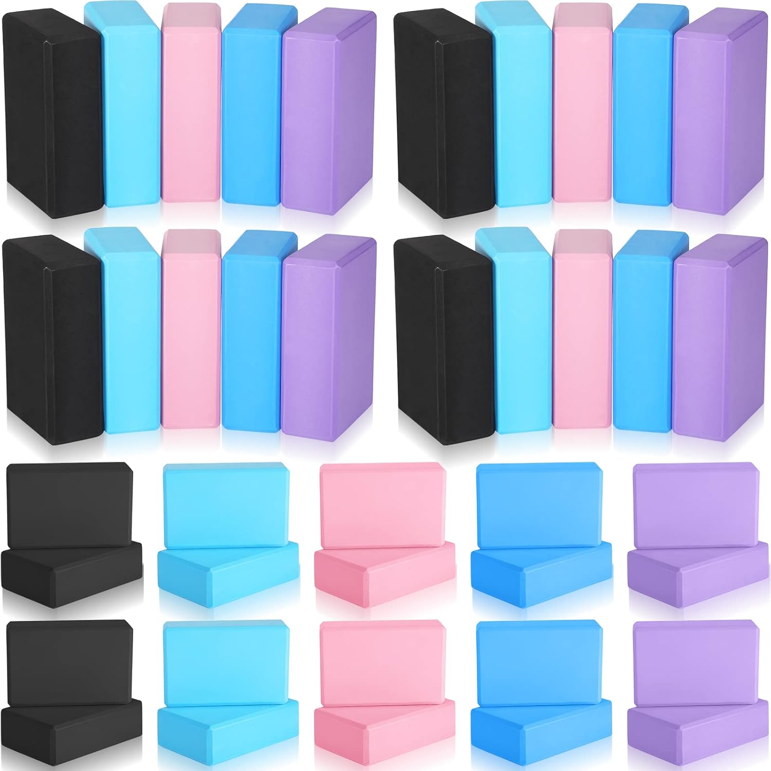 30 Pcs Yoga Blocks Bulk Eva Foam Block Pack, 9 x 6 x 3 Inch Exercise Brick Foam High Density Soft Non Slip Yoga Accessories for Exercise Pilates General Fitness and Workouts, Multicolor