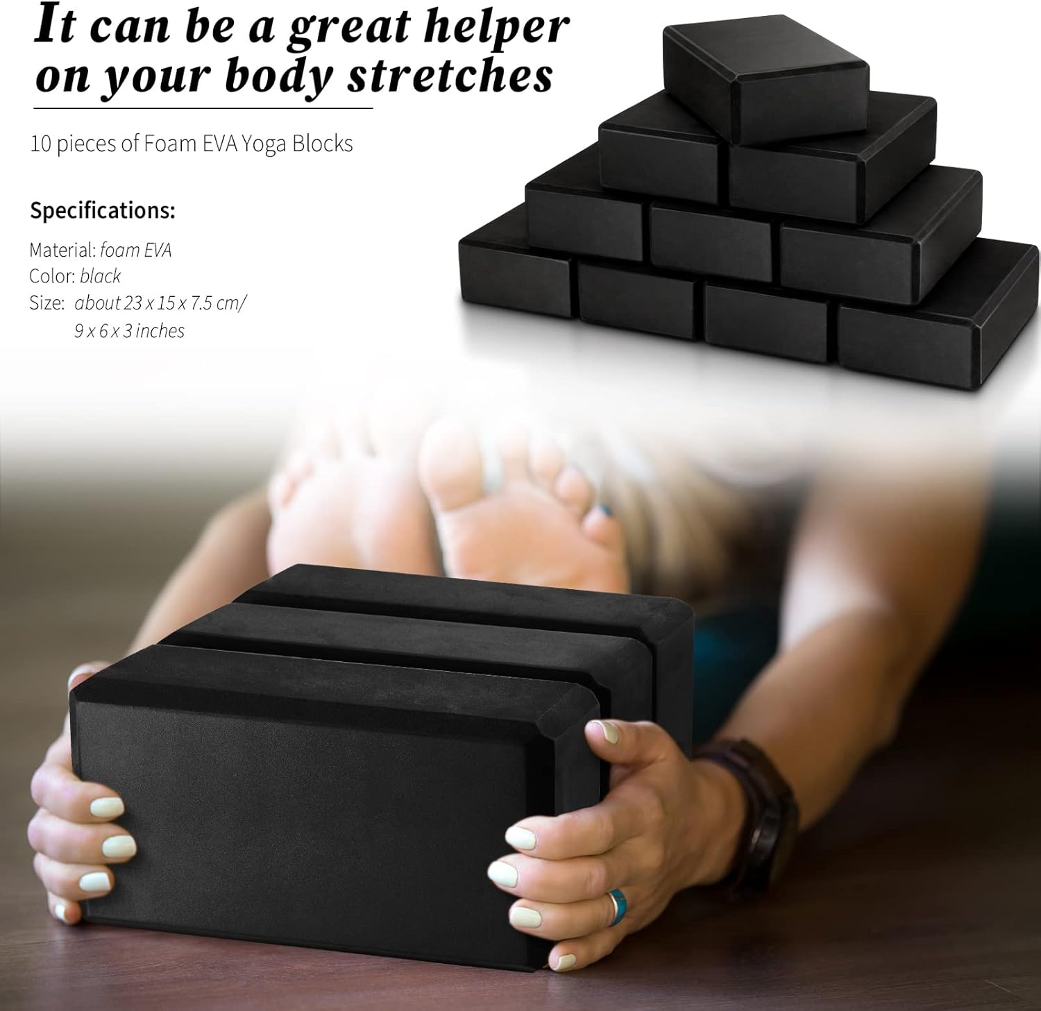 10 Pcs Foam Eva Yoga Blocks Non Slip Lightweight Bricks Yoga Bulk Supportive Blocks Prop Accessories for Pilates Stretching and Meditation Women Men Yogi Beginners, Black - Image 2