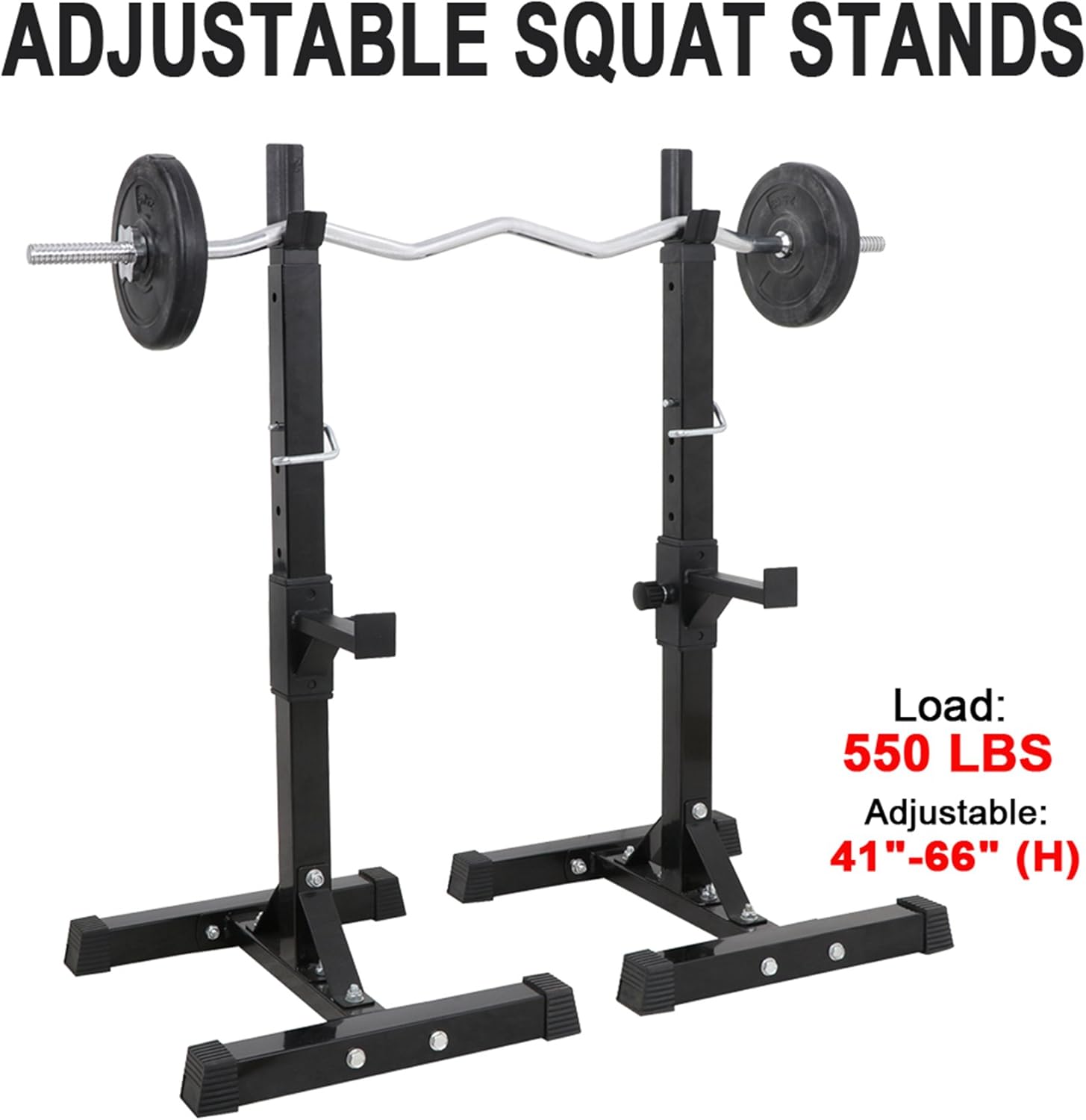 Max Load 550Lbs Pair of Adjustable 40"-66" Squat Rack Sturdy Steel Squat Barbell Free Bench Press Stands GYM/Home Gym Portable Dumbbell Racks Stands (one pair/two pcs) - Image 2